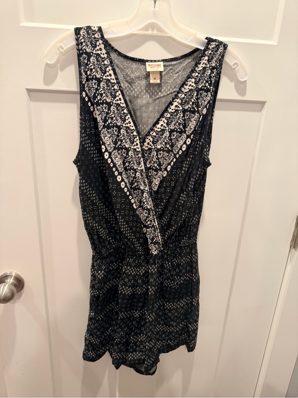 Mossimo Black White Boho Faux Wrap Romper Medium Rayon